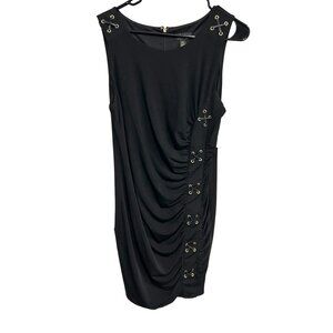 Talia Sodi NWT Black Sleeveless Draped Dress Gold Eyelet Lace Up Detail Size M